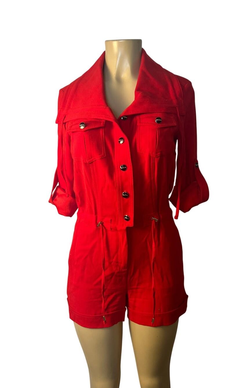 Cache Red Romper with gold and blk hardware Size 2